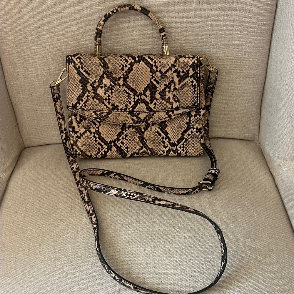 Target Snake-Print Top Handle Crossbody in Beige and Brown
